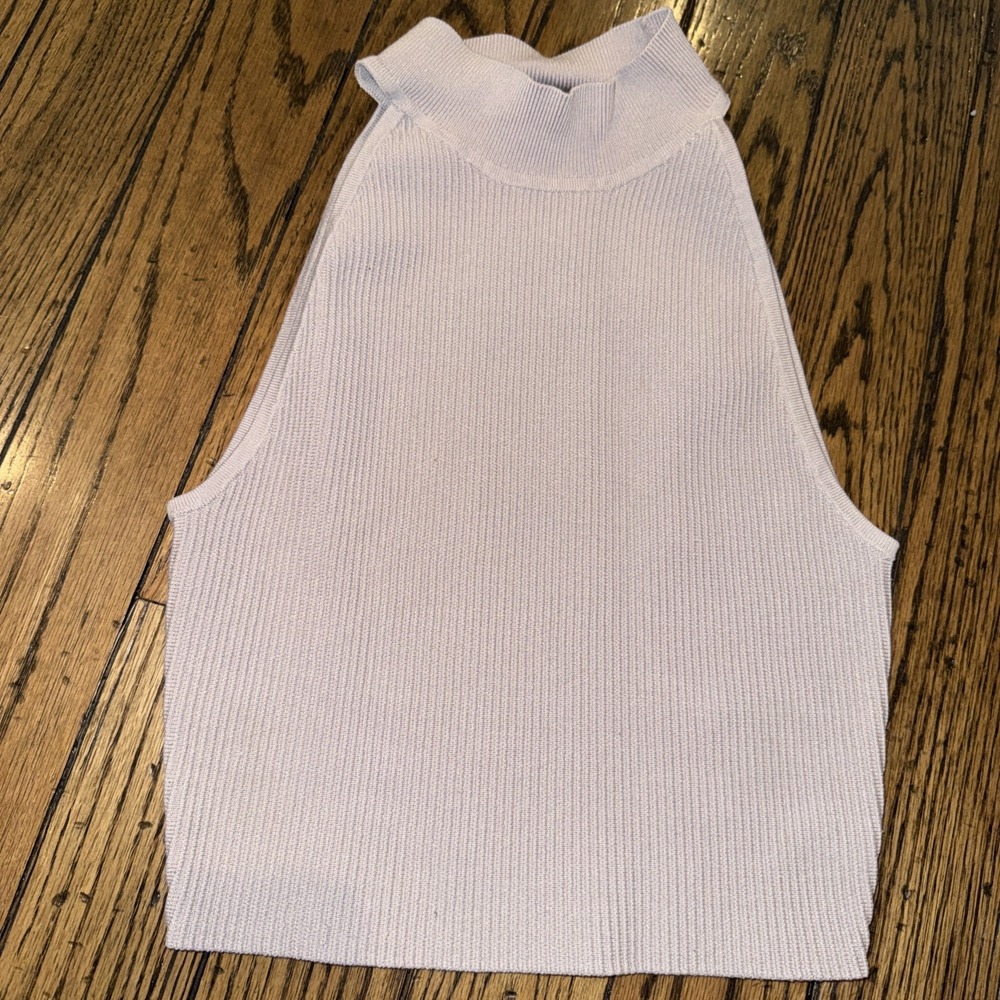 Aritzia‎ Babaton Sculpt Ribbed Knit Mockneck Halter Crop Top MAUVE Size Small